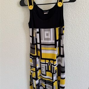 Vintage Y2K 90s Phoebe Wet Seal Geometric Yellow and Black Midi Dress